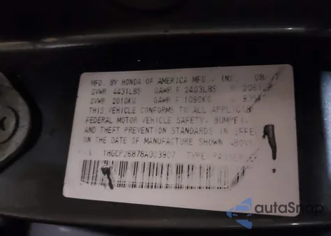 2008 Honda Accord 2.4 Ex-L z USA, uszkodzony, nr VIN 1HGCP26878A003907